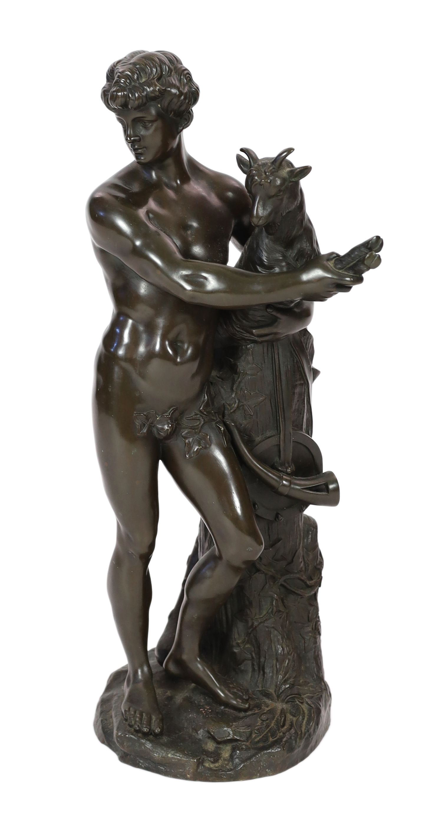 A bronze figure of Bacchus with a goat, 65cm high
